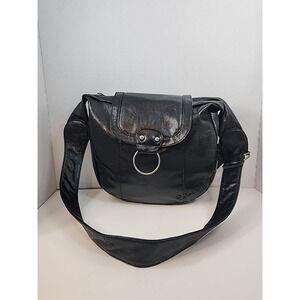 Billabong Black Faux Leather Shoulder Bag With Wide Strap Please Read